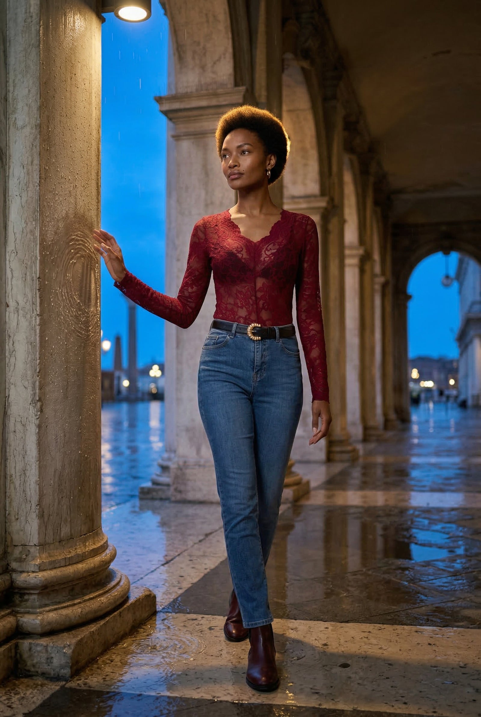 Burgundy Scalloped Floral Lace Long Sleeve Bodysuit Top - Lace top - Photo 7