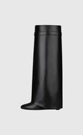 Sculptural High Shaft Wedge Boots with Padlock Detail - High Shaft Boots - Photo 5
