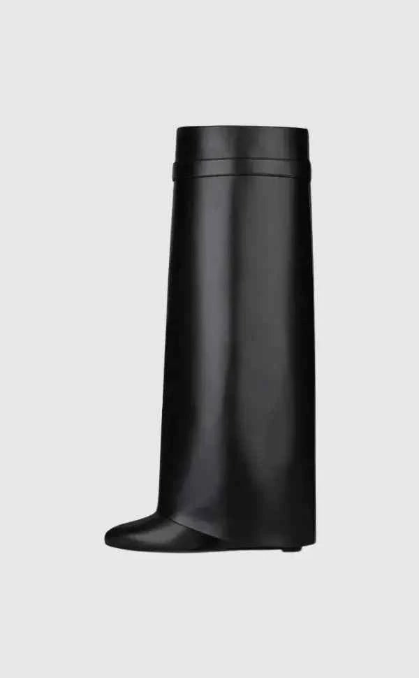Sculptural High Shaft Wedge Boots with Padlock Detail - High Shaft Boots - Photo 5