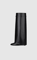 Sculptural High Shaft Wedge Boots with Padlock Detail - High Shaft Boots - Photo 8