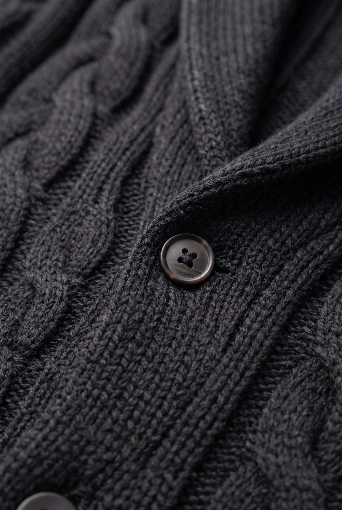 Shawl Collar Cable Knit Cardigan in Black — studio detail