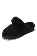 Shearling Open-Back Slippers in Black — front view