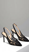 Black Sheer Lace Pointed Toe Slingback Bridal Heels - Photo 7