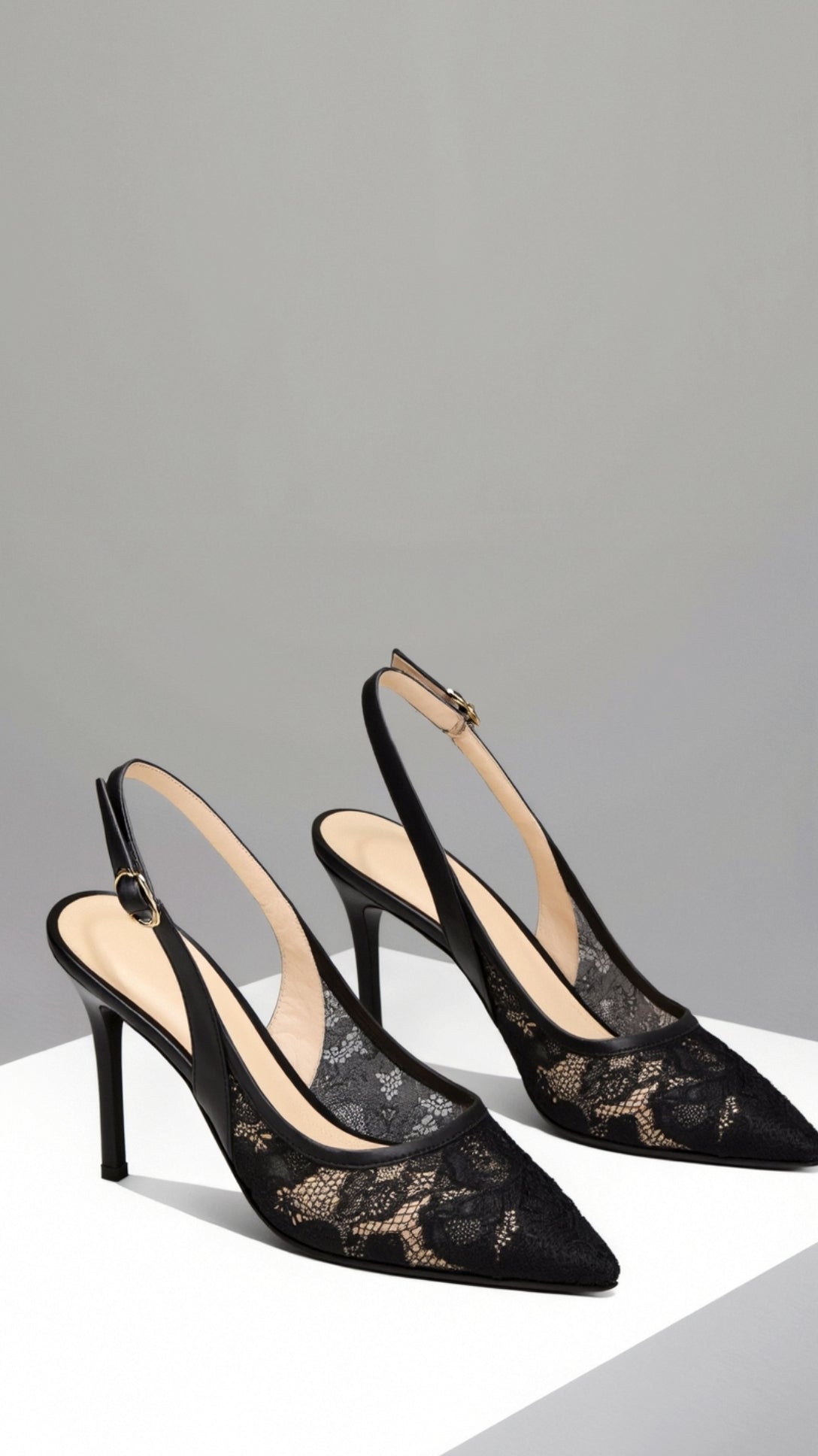 Black Sheer Lace Pointed Toe Slingback Bridal Heels - Photo 7