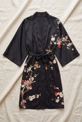 Silk Kimono Robe in Black — studio front