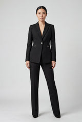 Black Single-breasted Blazer and Straight-leg Trouser Set - Blazer set - Photo 2