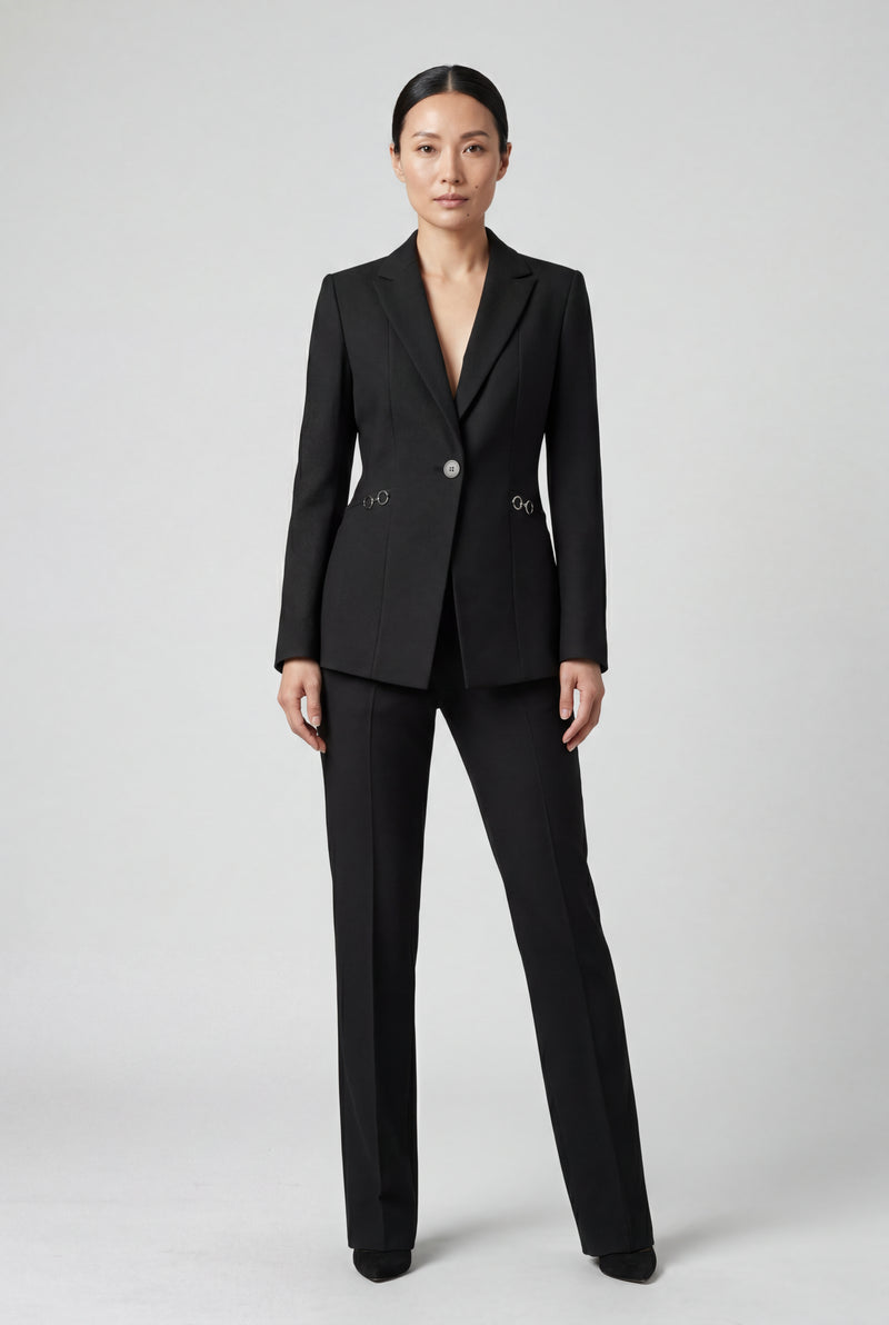 Black Single-breasted Blazer and Straight-leg Trouser Set - Blazer set - Photo 2