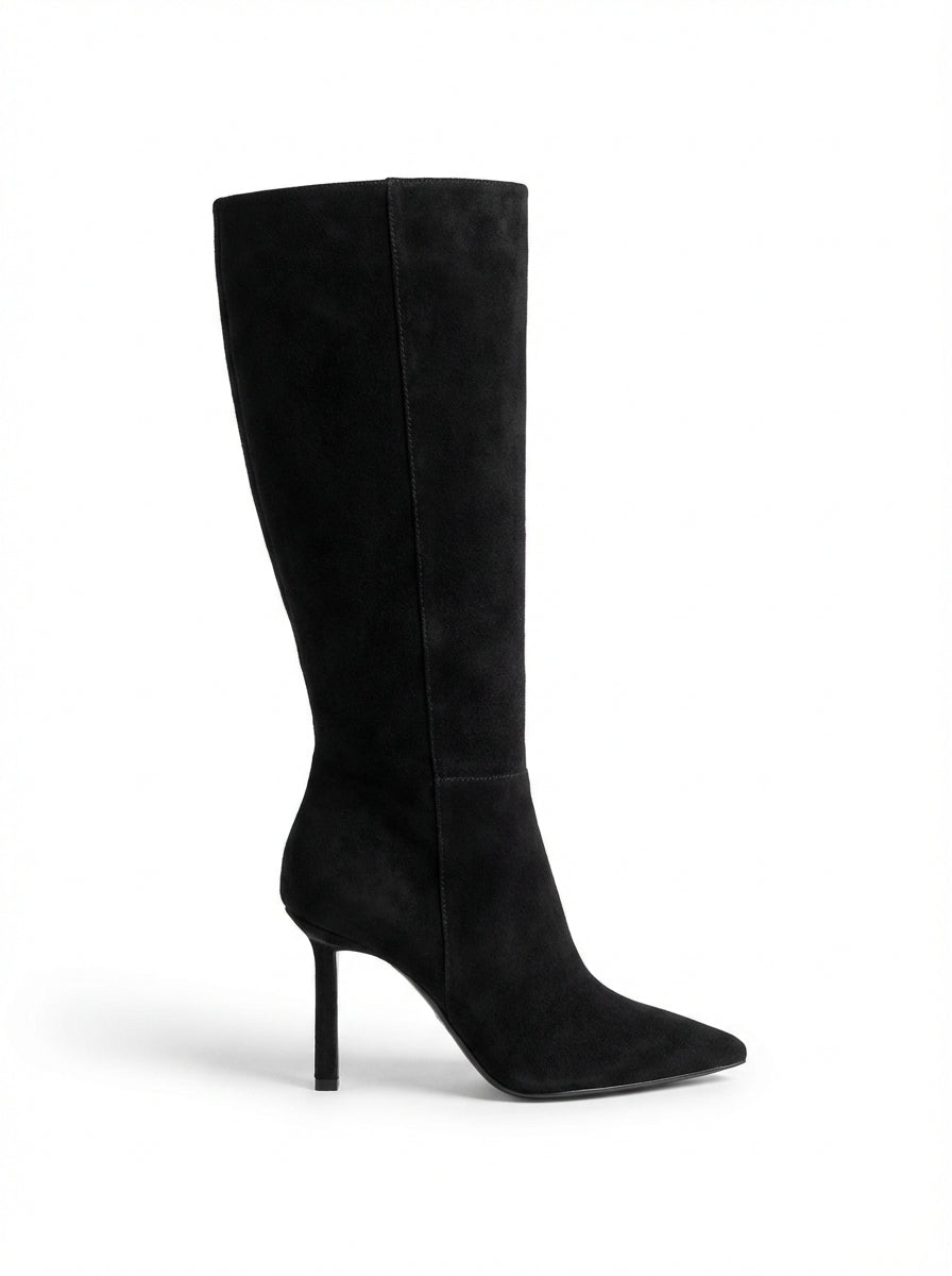 Black Sleek Pointed Toe Knee High Stiletto Boots - Knee high boots - Photo 1