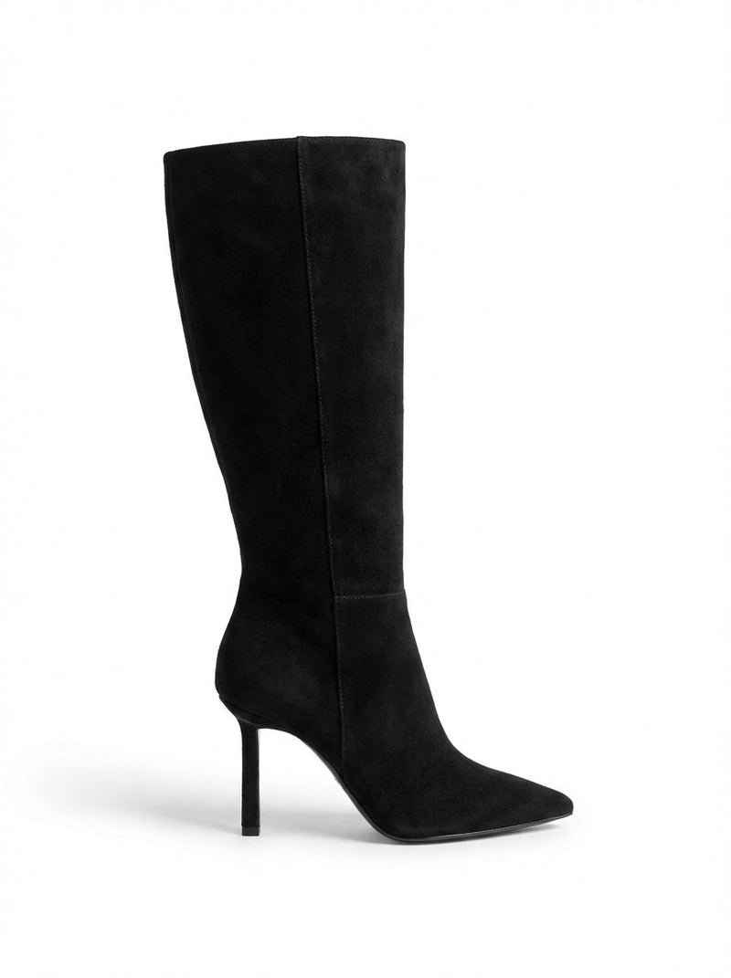 Black Sleek Pointed Toe Knee High Stiletto Boots - Knee high boots - Photo 1