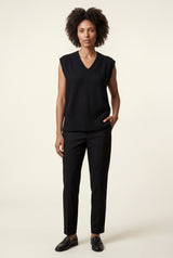Black Sleeveless V-neck Knitted Sweater Vest with Ribbed Hem - V neck sweater - Photo 1