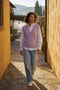 Purple Sleeveless V-neck Knitted Sweater Vest with Ribbed Hem - V neck sweater - Photo 8