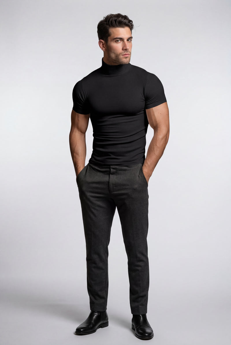 Black Slim Fit Short Sleeve Turtleneck Shirt - Turtleneck shirts - Photo 1
