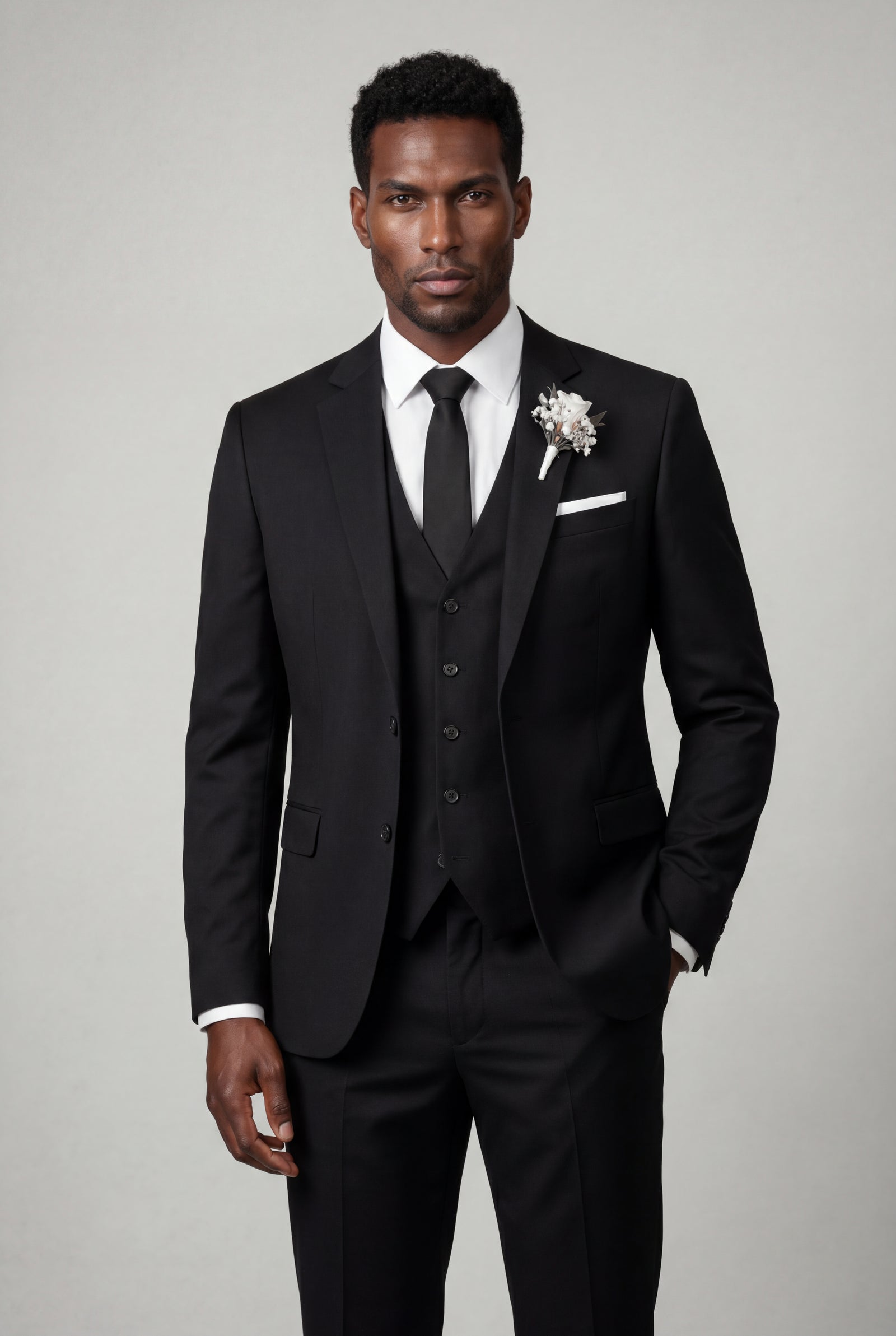 Black Slim Fit Three-piece Tailored Formal Suit Set - Formal suits - Photo 15