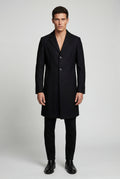 Black Slim Tailored Single-breasted Overcoat with Notched Lapel - Photo 2