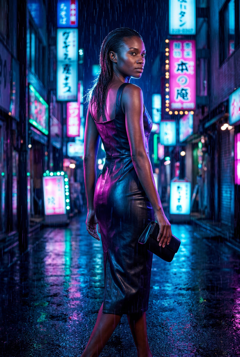 Black Square Neck Faux Bodycon Midi Dress - Photo 4