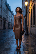 Brown Square Neck Faux Bodycon Midi Dress - Photo 7