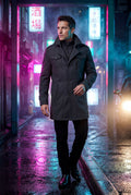 Black Stand Collar Slim Fit Winter Coat with Button Tab - Slim fit winter coats - Photo 10