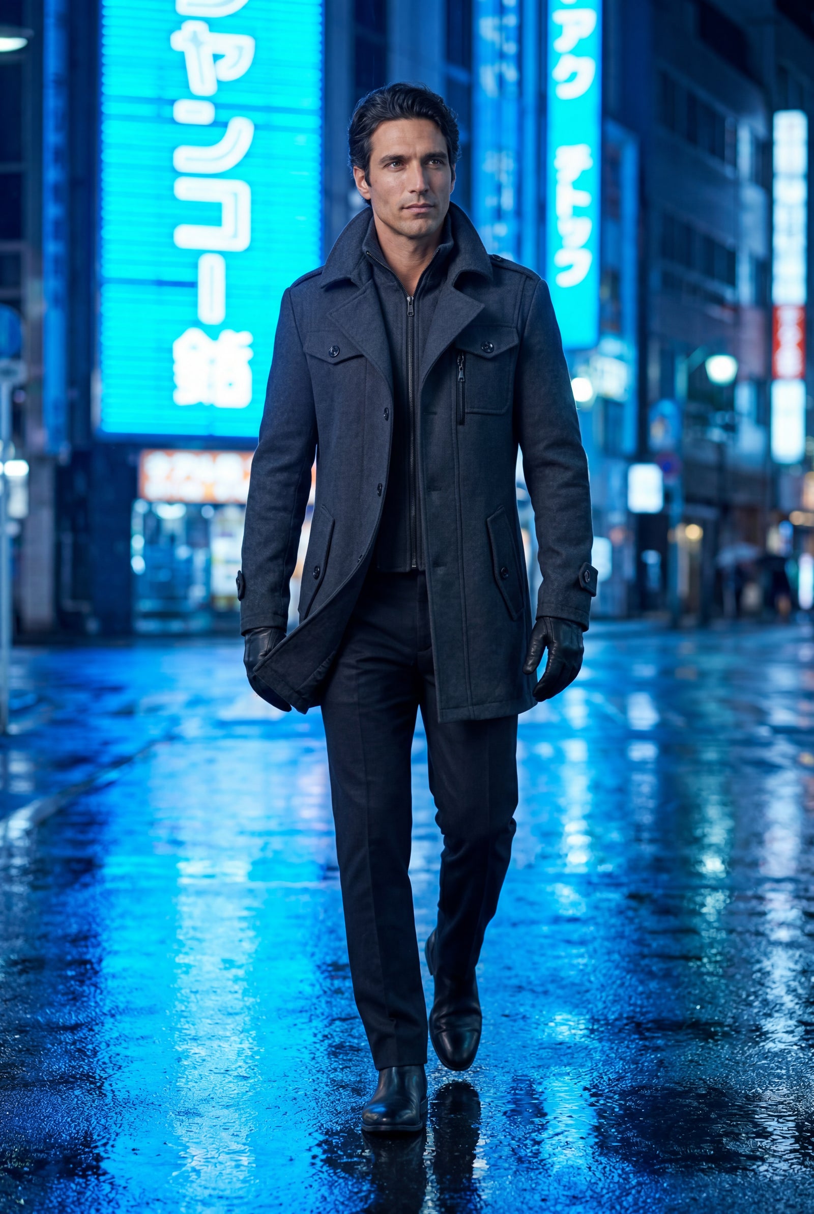 Dark Gray Stand Collar Slim Fit Winter Coat with Button Tab - Slim fit winter coats - Photo 11