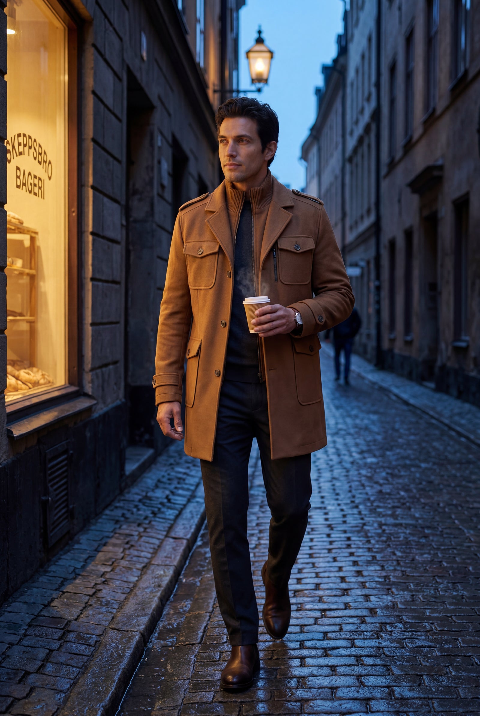 Caramel Stand Collar Slim Fit Winter Coat with Button Tab - Slim fit winter coats - Photo 25