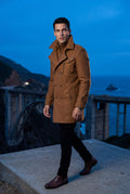 Caramel Stand Collar Slim Fit Winter Coat with Button Tab - Slim fit winter coats - Photo 5