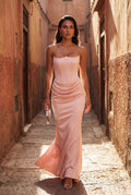 Pink Strapless Corset Maxi Dress with Draped Waist Detail - Photo 4