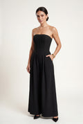 Black Strapless Wide-leg Tailored Jumpsuit with Pleated Waist - Wide leg jumpsuit - Photo 6