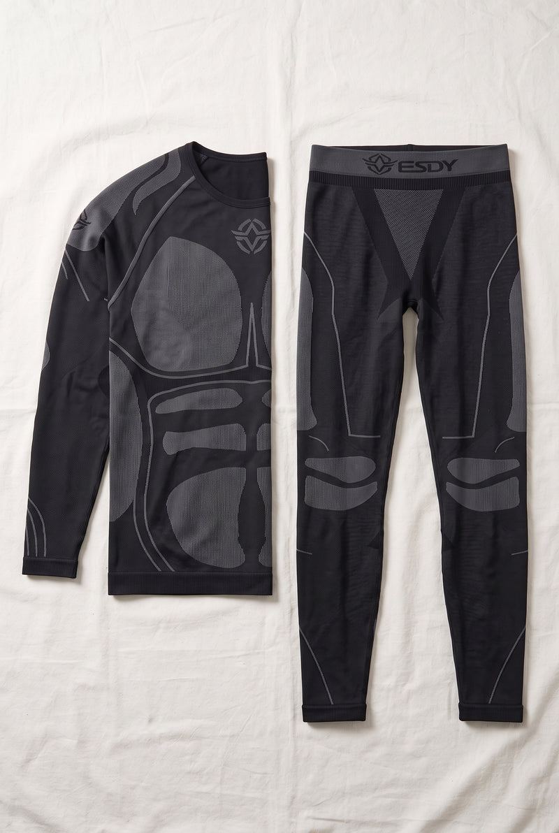 Stretch Knit Base Layer Set in Black — studio front