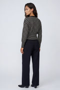 Black Striped Button-front Cropped Cardigan with Cinched Hem - Photo 3