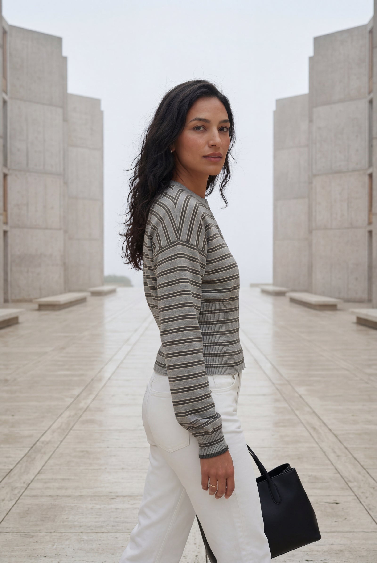 Gray Striped Button-front Cropped Cardigan with Cinched Hem - Photo 8