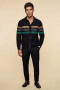 Black Striped Button-up Cardigan with Double Front Pockets - Photo 1