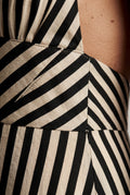 Black Striped Halter Neck A-line Maxi Dress with Deep V - Photo 4