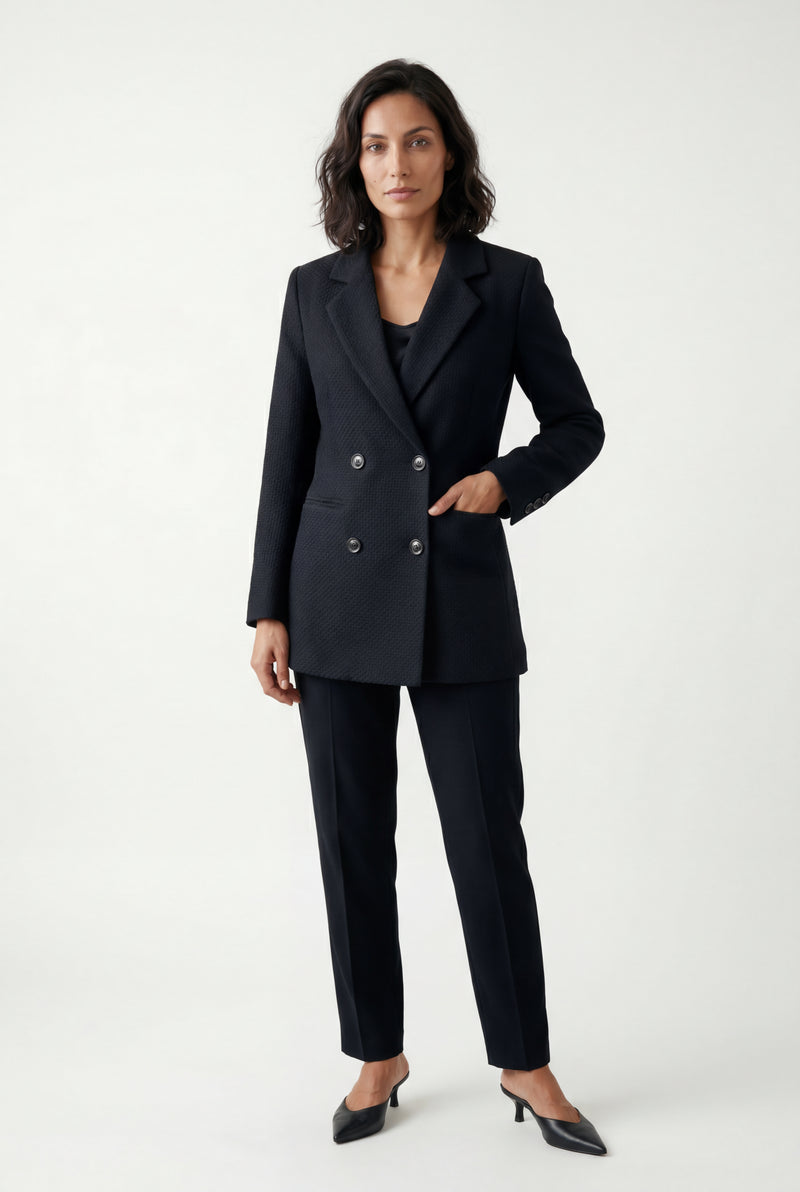 Black Structured Double-breasted Blazer with Notched Lapels - Double breasted blazer - Photo 3