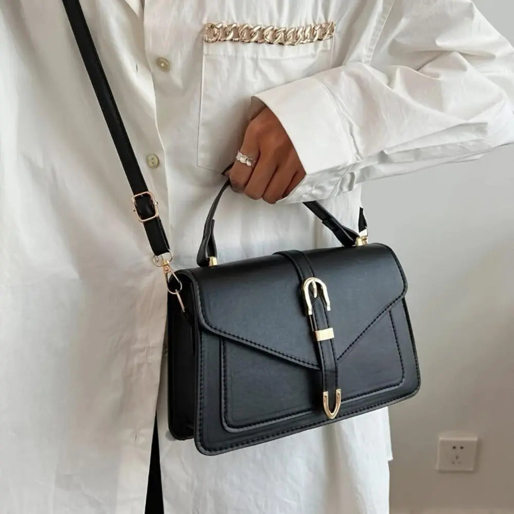 Black Structured Mini Crossbody Bag with Buckle Detail - Photo 9