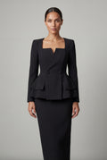 Black Structured Peplum Skirt Suit with Square Neckline - Photo 3