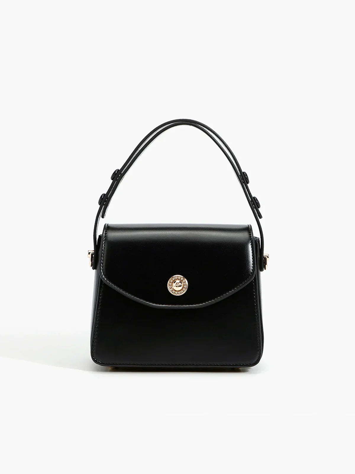 Black Structured Shoulder Bag with Gold Hardware and Adjustable Strap - Shoulder bags - Photo 6