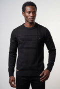 Black Structured Tonal Textured Crewneck Sweater - Structured sweater - Photo 11