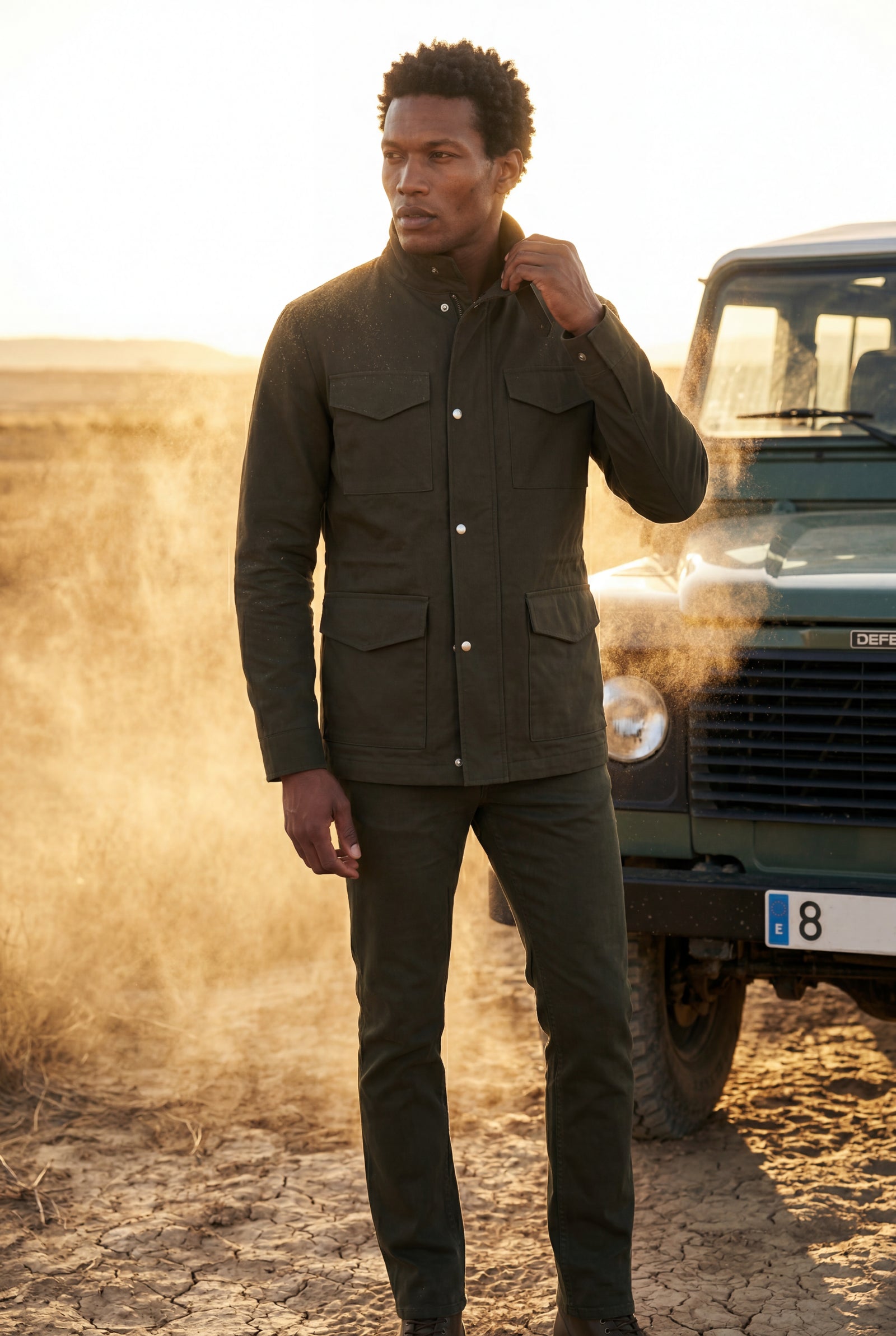 Army Green Structured Utility Field Jacket with Classic Collar - Transitional jacket - Photo 6