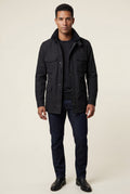 Black Structured Utility Field Jacket with Classic Collar - Transitional jacket - Photo 8