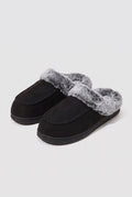 Suede Mule Slippers in Black — studio front