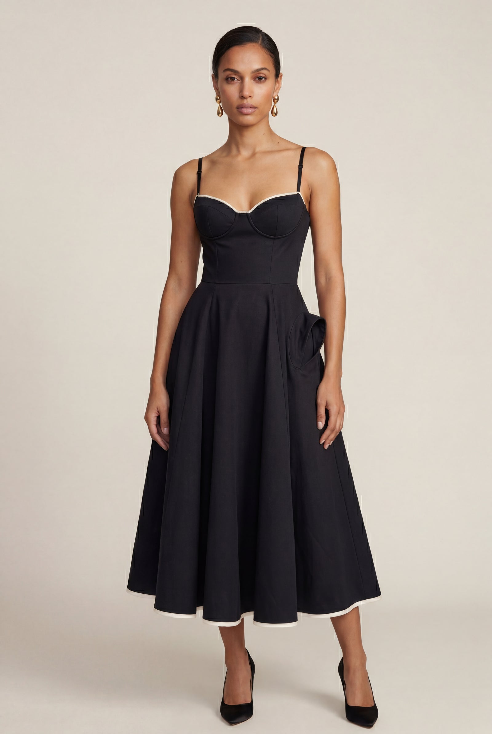 Black Sweetheart Neckline Fit and Flare Midi Cocktail Dress - Photo 12