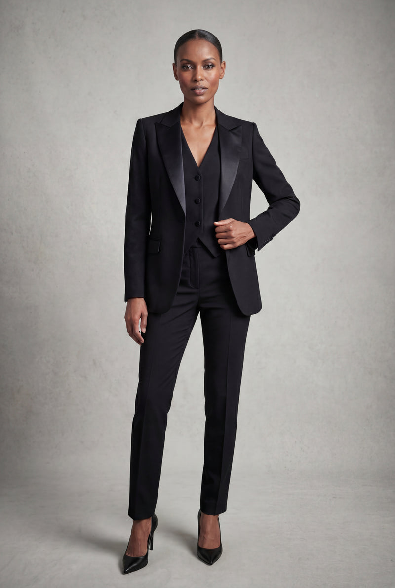 Black Tailored Three Piece Suit Set with Buttoned Vest - Women suit sets - Photo 1