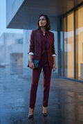 Red Tailored Three Piece Suit Set with Buttoned Vest - Women suit sets - Photo 13