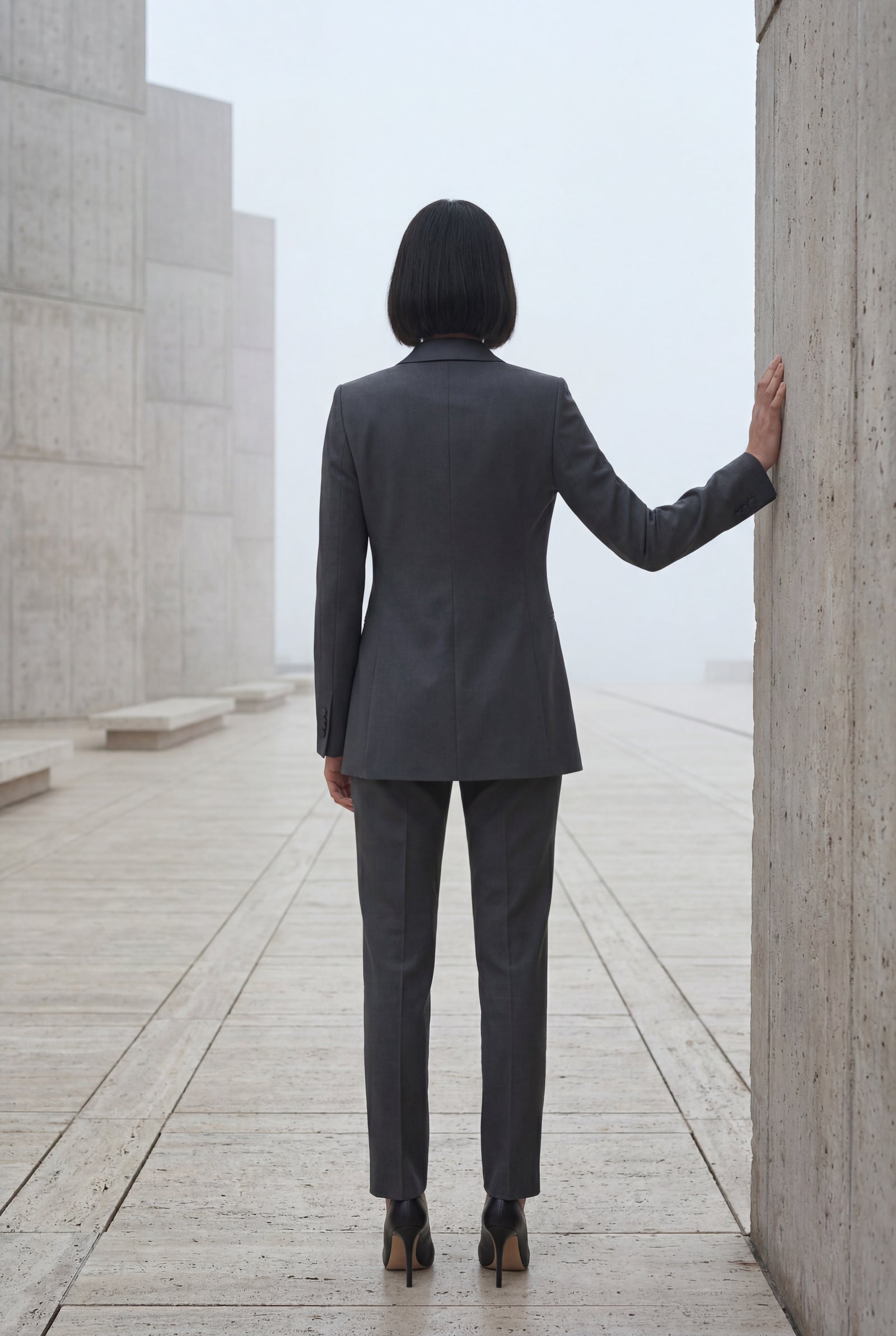 Gray Tailored Three Piece Suit Set with Buttoned Vest - Women suit sets - Photo 16