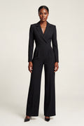 Black Tailored Wide Leg Blazer Jumpsuit with Cinched Waist - Fitted blazer jumpsuit - Photo 4