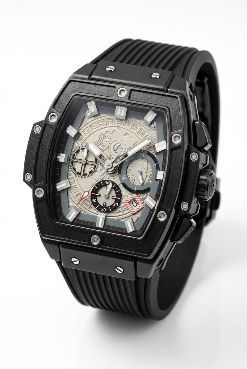 Black Textured Dial Rectangular Chronograph Dress Watch - Chronograph dress watches - Photo 1