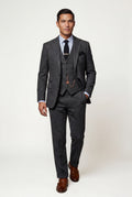 Black Textured Three-piece Suit with Notched Lapels - Photo 16
