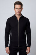 Black Textured Zip-up Sweater Jacket with Stand Collar - Zip up vest - Photo 1