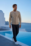 Beige Textured Zip-up Sweater Jacket with Stand Collar - Zip up vest - Photo 6