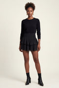 Black Tiered Ruffle Smocked Waist Mini Skirt - Ruffled skirt - Photo 1