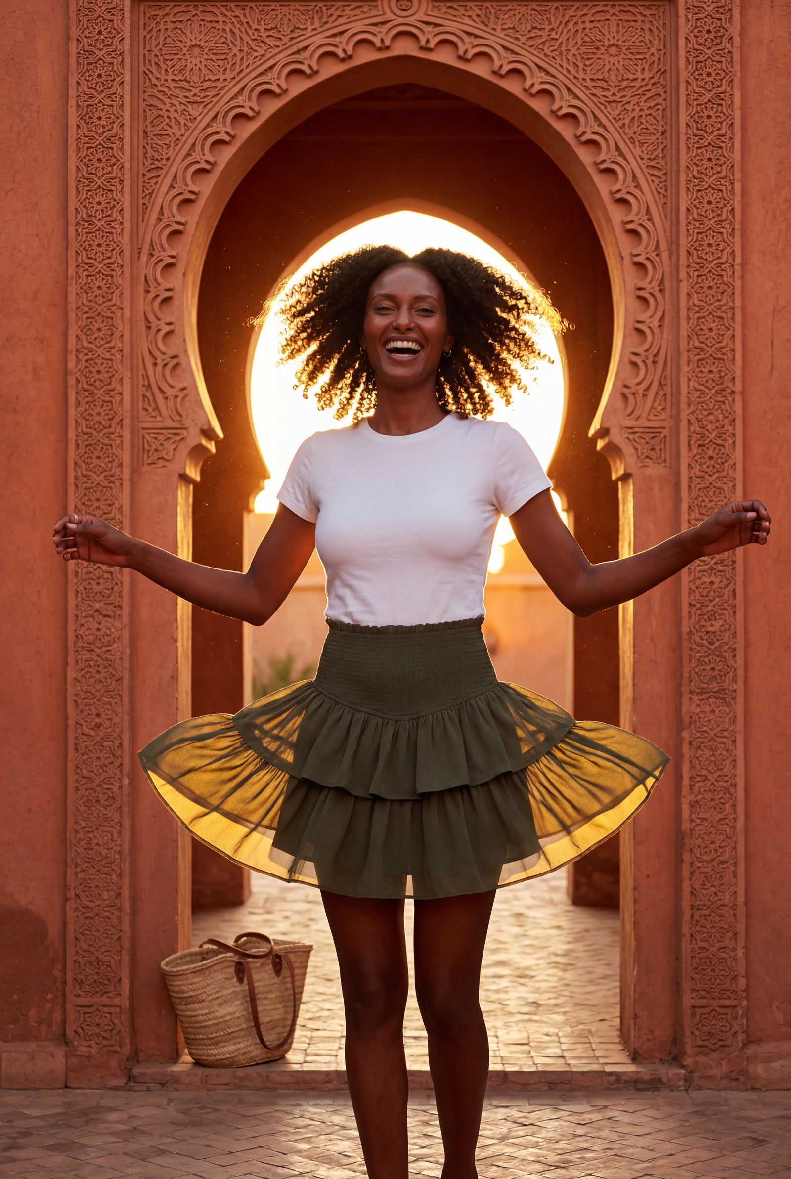 Dark Green Tiered Ruffle Smocked Waist Mini Skirt - Ruffled skirt - Photo 13